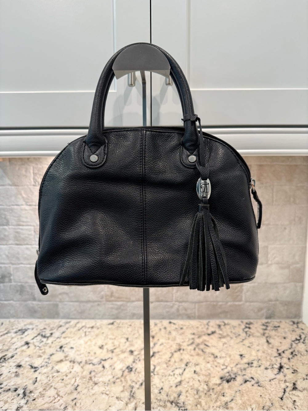 Tignanello EUC Black Pebble Leather Tassel Satchel